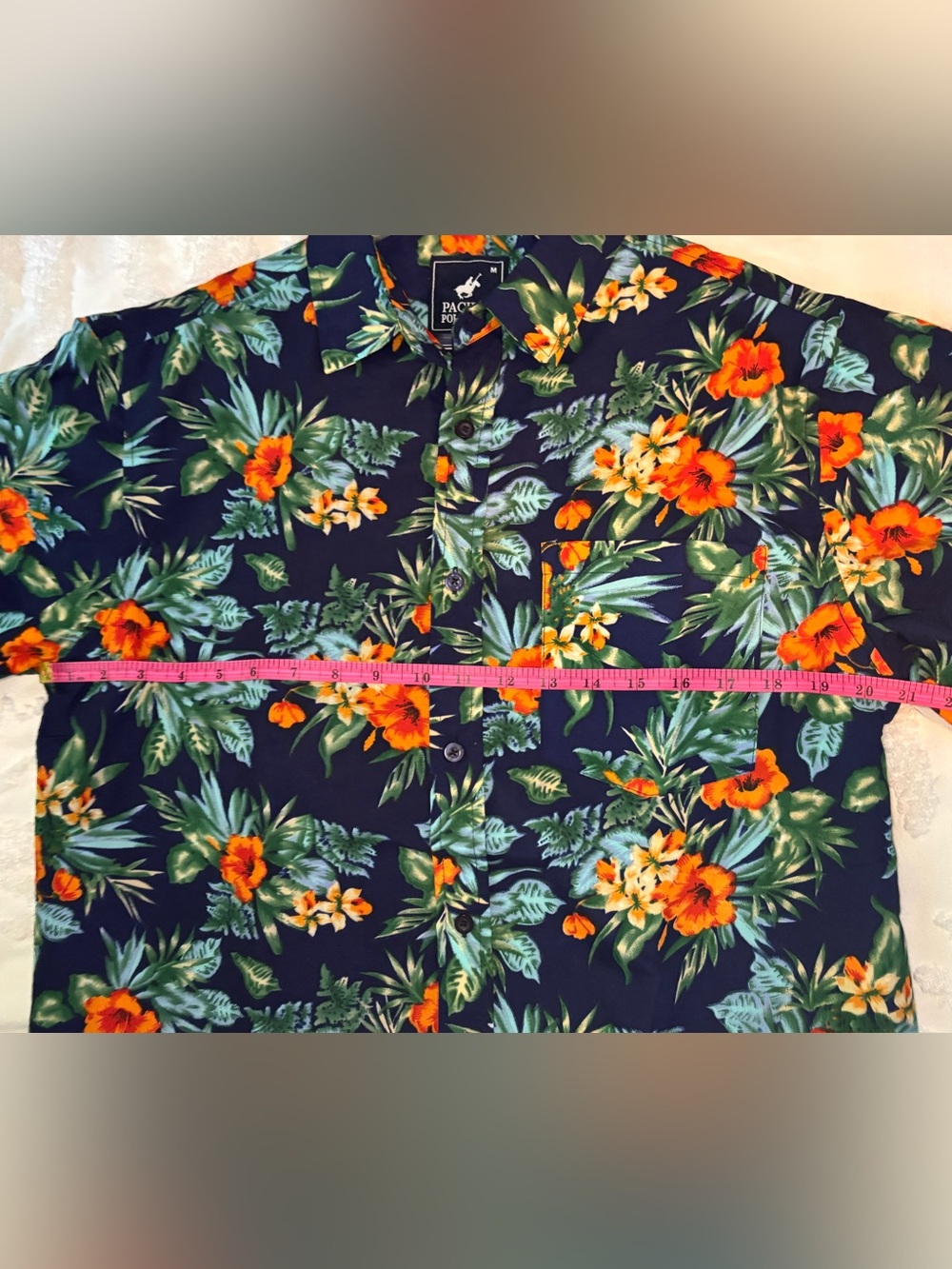 Pacific Polo Club Navy Tropical Floral Aloha Shirt - Picture 8 of 12